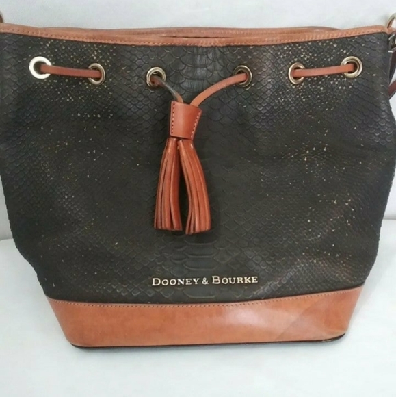 Dooney and Bourke Kendall Brown Python  Leather Drawstring Shoulder Bag - Picture 9 of 12